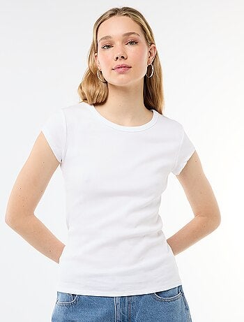 T-shirt em jersey de mangas curtas com textura canelada