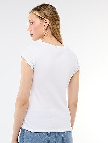 T-shirt em jersey de mangas curtas com textura canelada