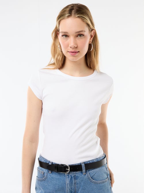 T-shirt em jersey de mangas curtas com textura canelada - Kiabi