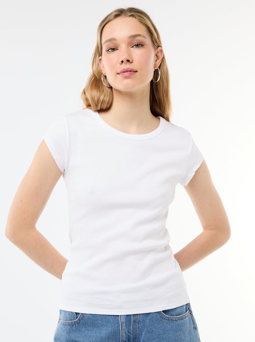 T-shirt em jersey de mangas curtas com textura canelada - Kiabi
