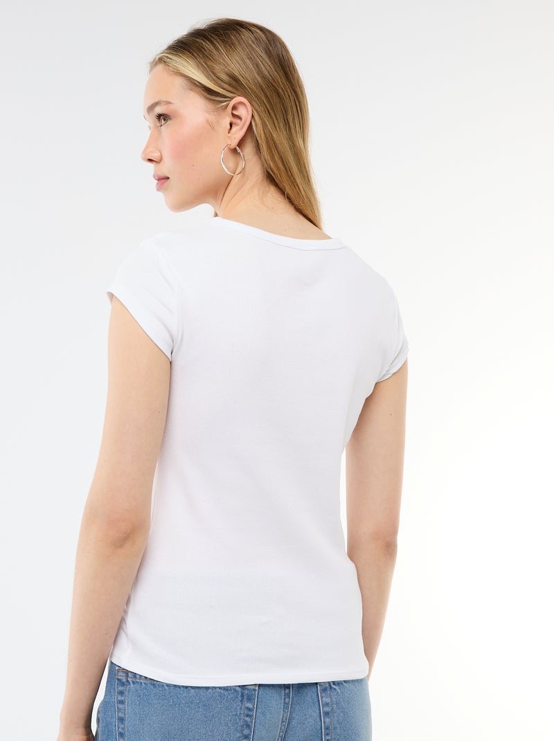 T-shirt em jersey de mangas curtas com textura canelada Branco - Kiabi