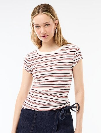 T-shirt em jersey de mangas curtas com textura canelada