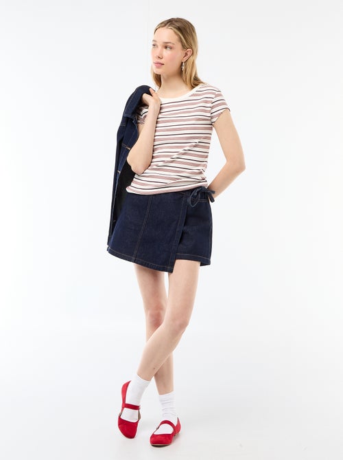 T-shirt em jersey de mangas curtas com textura canelada - Kiabi