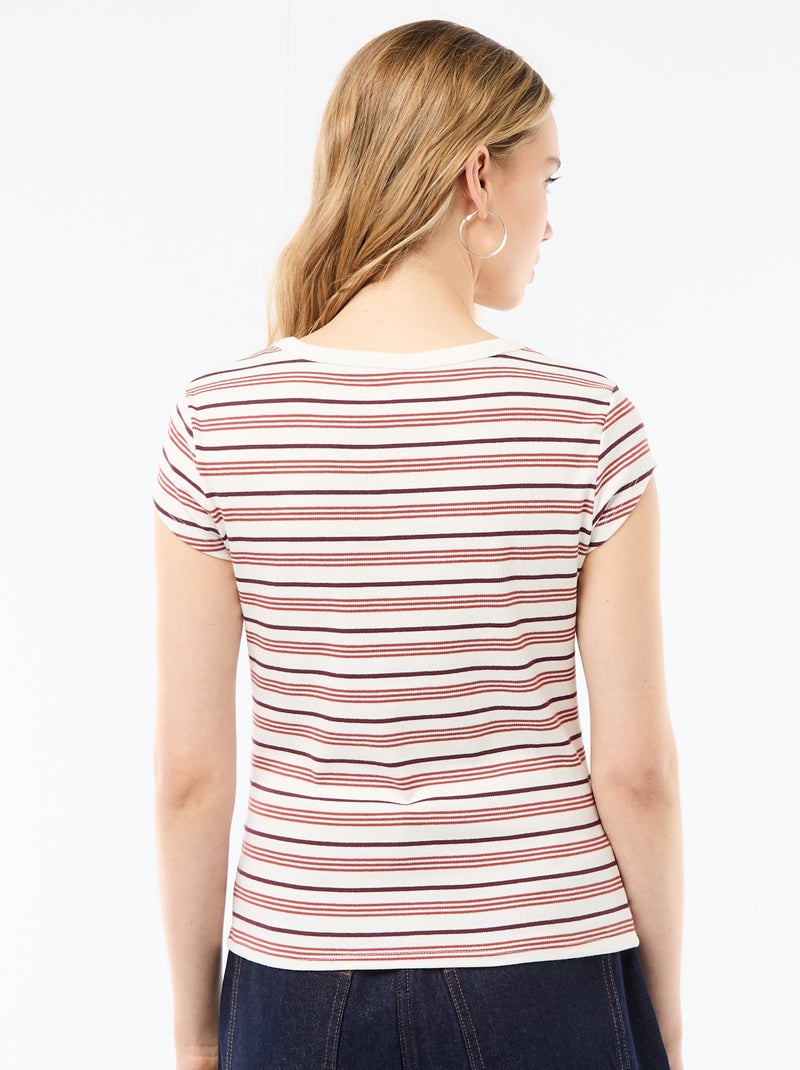 T-shirt em jersey de mangas curtas com textura canelada Branco - Kiabi