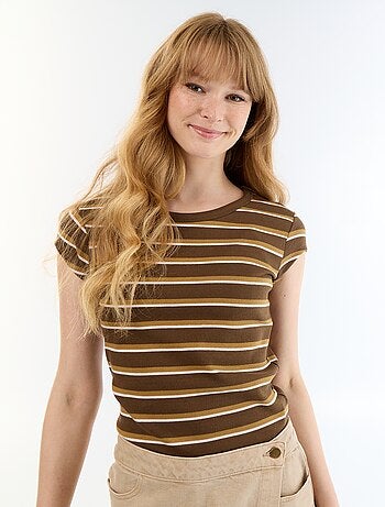 T-shirt em jersey de mangas curtas com textura canelada
