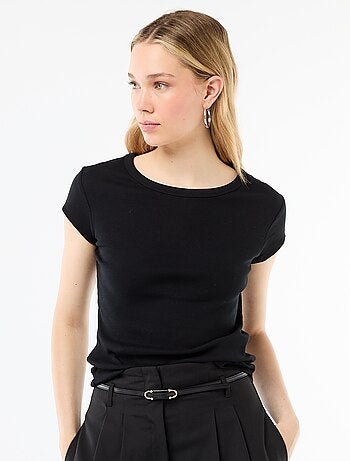 T-shirt em jersey de mangas curtas com textura canelada