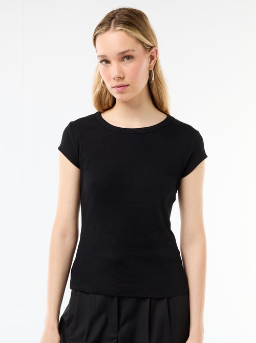 T-shirt em jersey de mangas curtas com textura canelada - Kiabi