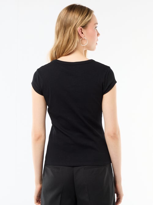 T-shirt em jersey de mangas curtas com textura canelada - Kiabi