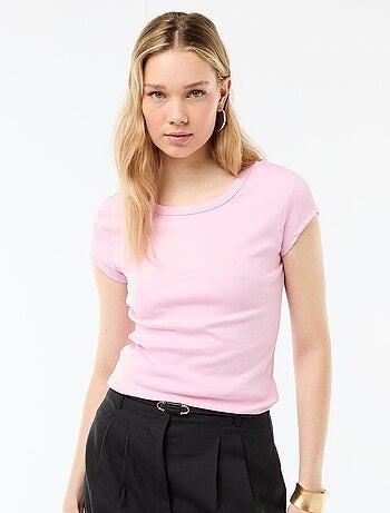 T-shirt em jersey de mangas curtas com textura canelada