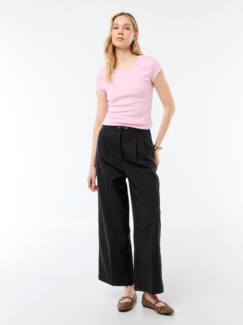 T-shirt em jersey de mangas curtas com textura canelada Rosa - Kiabi