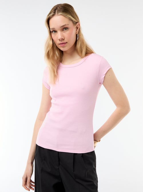 T-shirt em jersey de mangas curtas com textura canelada - Kiabi T-shirt em jersey de mangas curtas com textura canelada - Kiabi