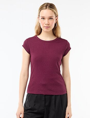 T-shirt em jersey de mangas curtas com textura canelada