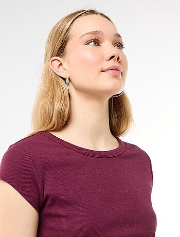 T-shirt em jersey de mangas curtas com textura canelada