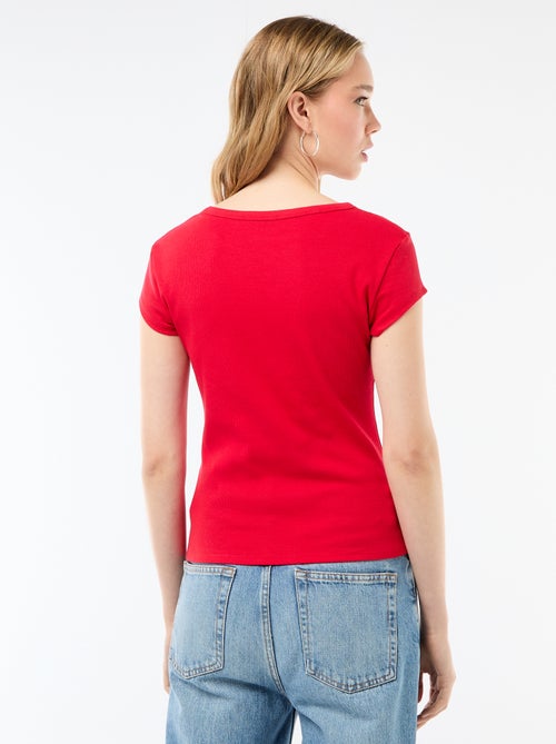 T-shirt em jersey de mangas curtas com textura canelada - Kiabi