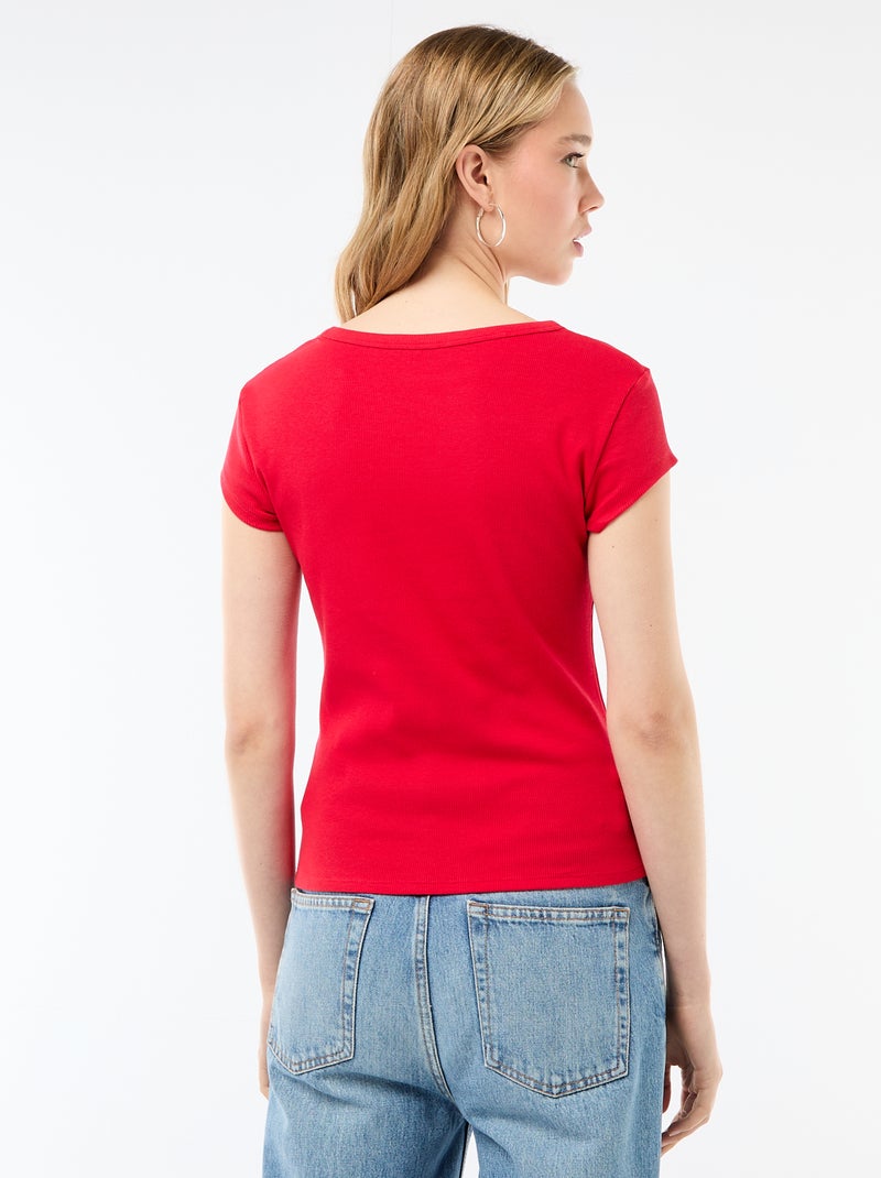 T-shirt em jersey de mangas curtas com textura canelada Vermelho - Kiabi