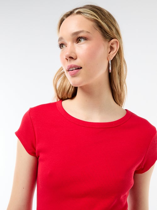 T-shirt em jersey de mangas curtas com textura canelada - Kiabi