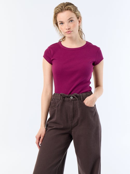 T-shirt em jersey de mangas curtas com textura canelada - Kiabi