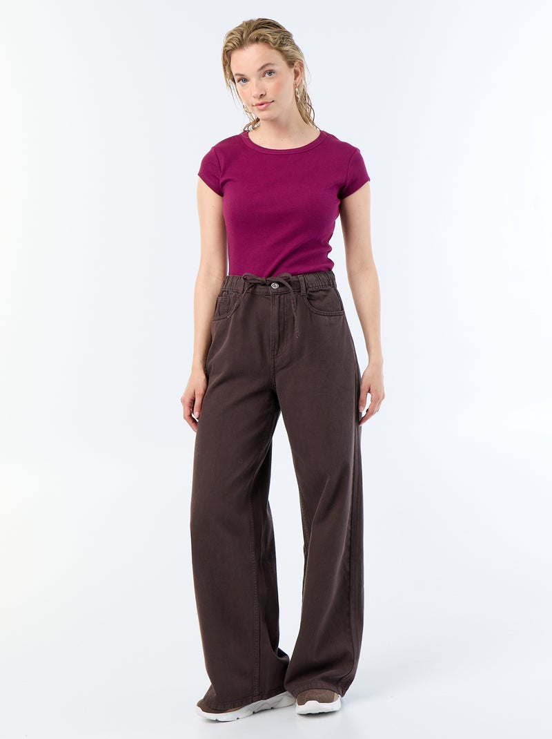 T-shirt em jersey de mangas curtas com textura canelada Violeta - Kiabi