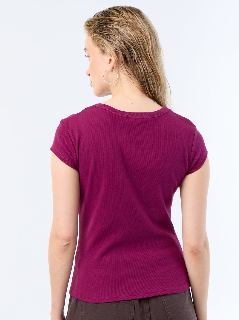T-shirt em jersey de mangas curtas com textura canelada Violeta - Kiabi