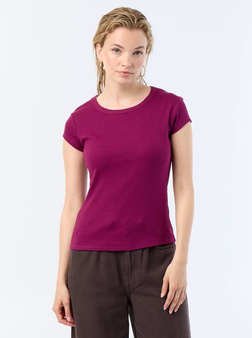 T-shirt em jersey de mangas curtas com textura canelada - Kiabi