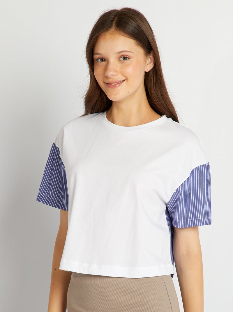 T-shirt em jersey e popelina BEGE - Kiabi
