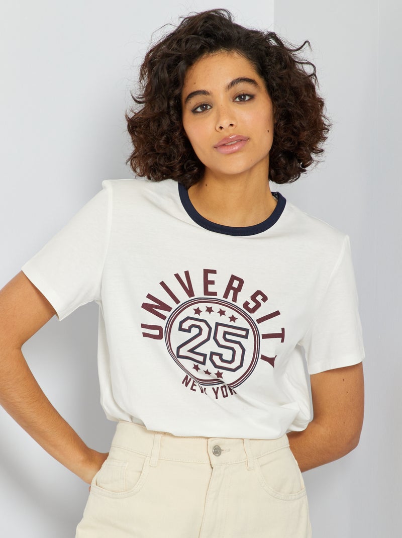 T-shirt em jersey estampada BRANCO - Kiabi