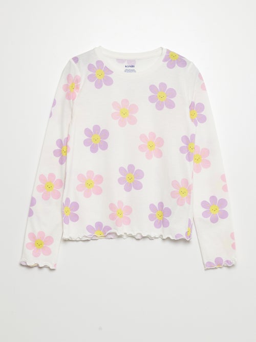 T-shirt em jersey 'flores' - Kiabi