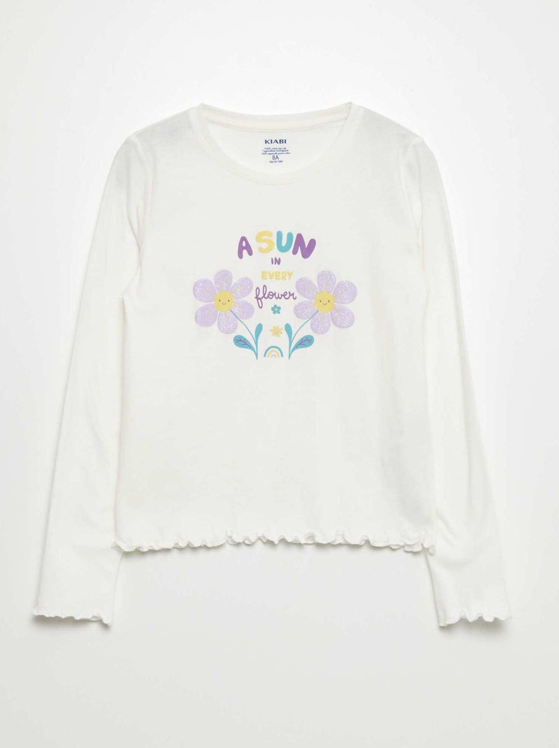 T-shirt em jersey 'flores' BRANCO - Kiabi