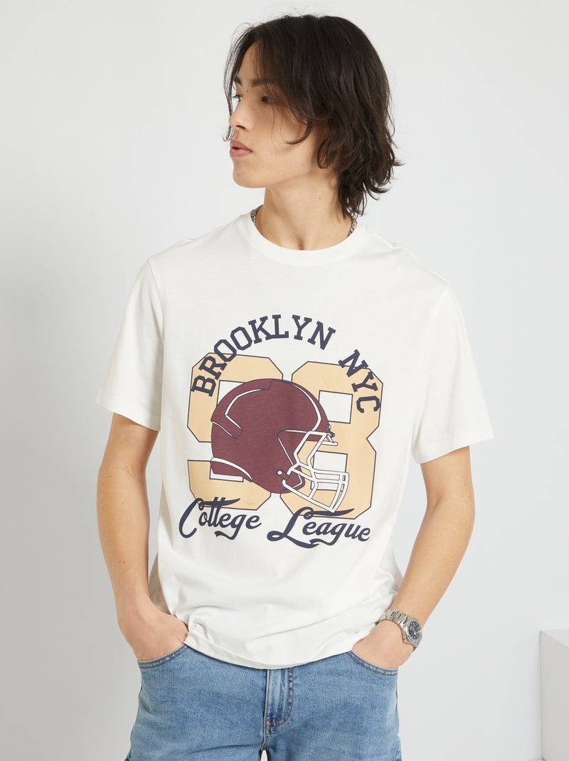T-shirt em jersey 'Football US' Branco - Kiabi