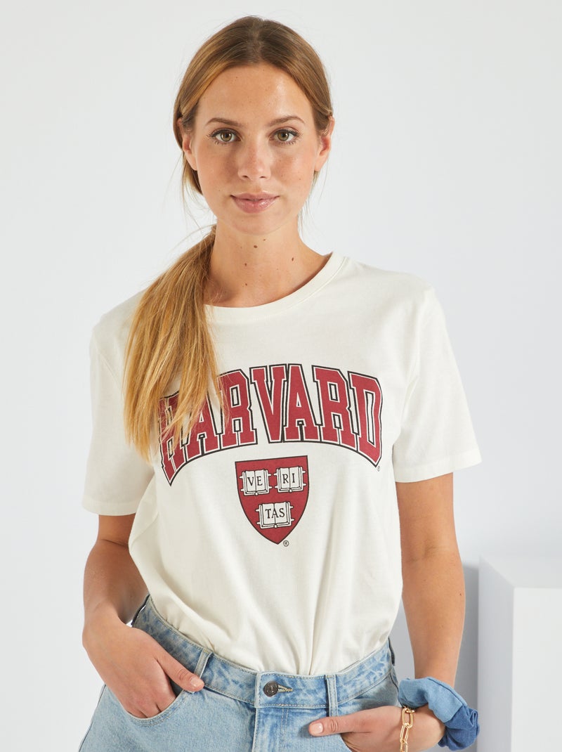 T-shirt em jersey 'Harvard' BRANCO - Kiabi