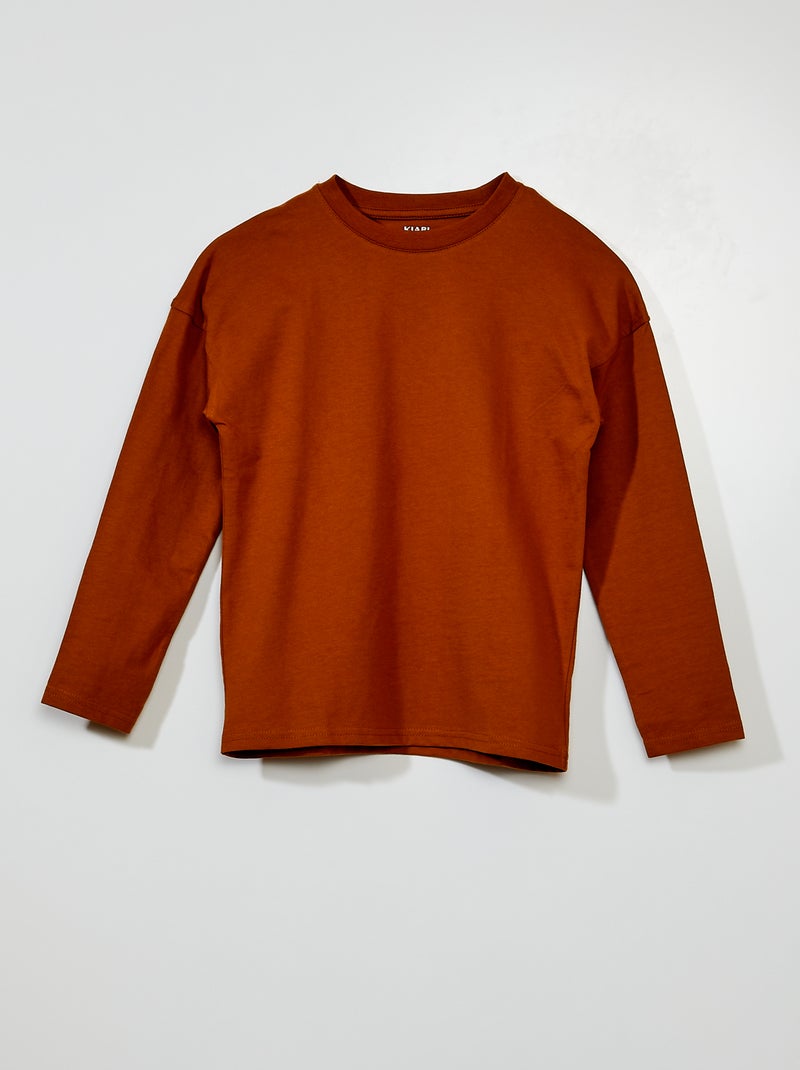 T-shirt em jersey lisa de manga comprida AMARELO - Kiabi