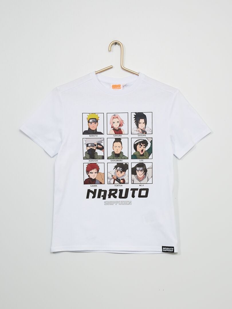 Camiseta Manga Curta em Algodão com Estampa do Gaara Branco