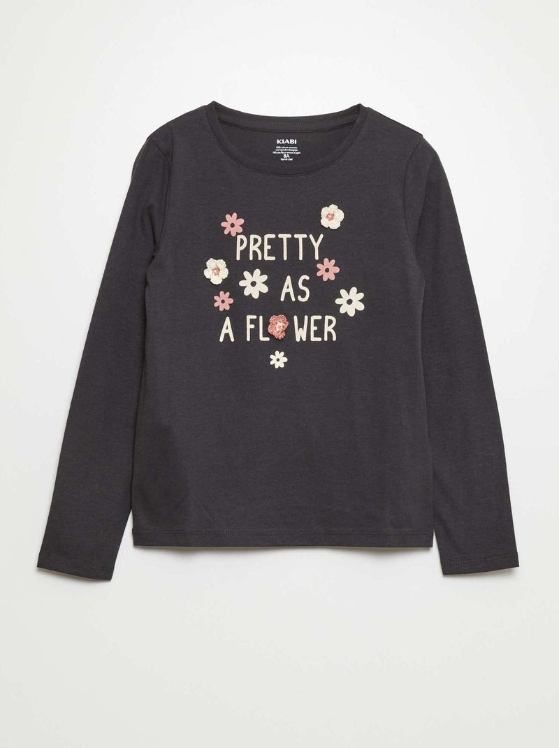 T-shirt em jersey 'pretty as a flower' PRETO - Kiabi