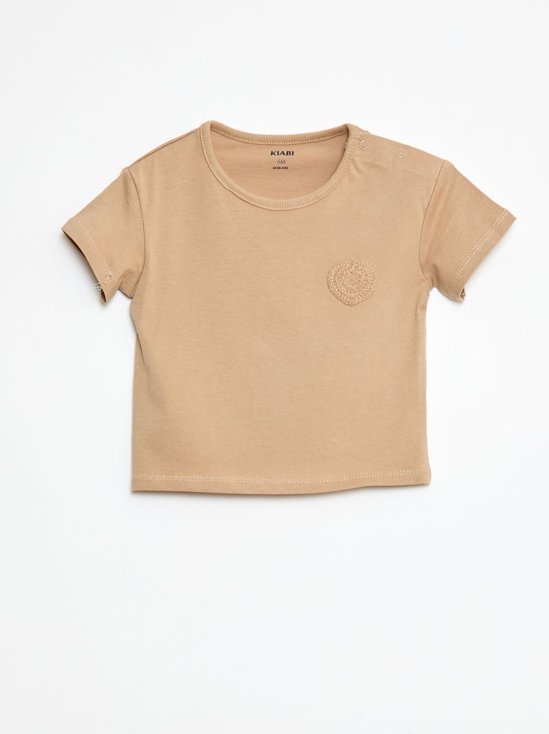 T-shirt em jersey que abre com molas de pressão no ombro Bege - Kiabi