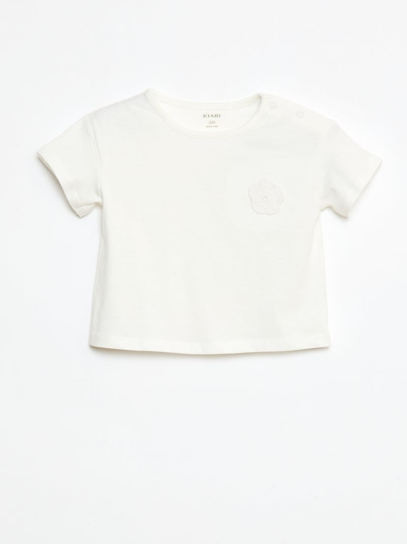T-shirt em jersey que abre com molas de pressão no ombro Branco - Kiabi
