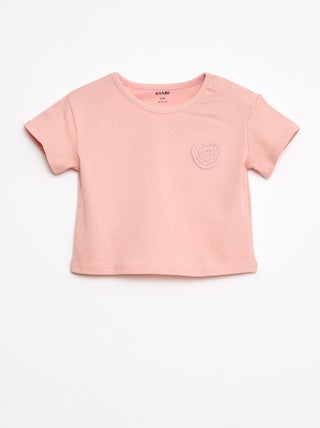 T-shirt em jersey que abre com molas de pressão no ombro