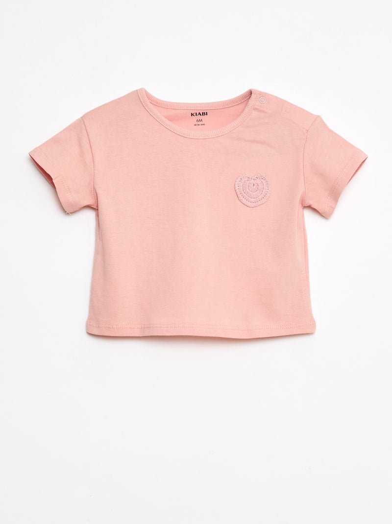 T-shirt em jersey que abre com molas de pressão no ombro Rosa - Kiabi