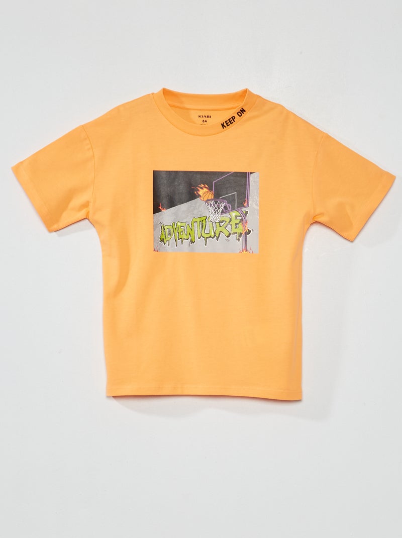 T-shirt em jersey 'Ténis' manga curtas LARANJA - Kiabi