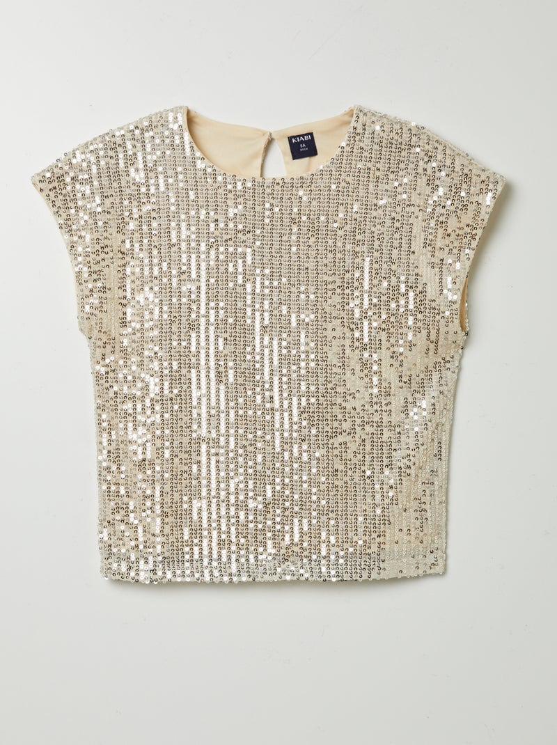 T-shirt em lantejoulas BEGE - Kiabi