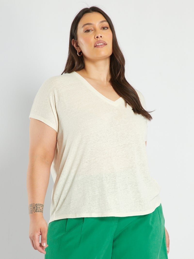 T-shirt em linho BEGE - Kiabi