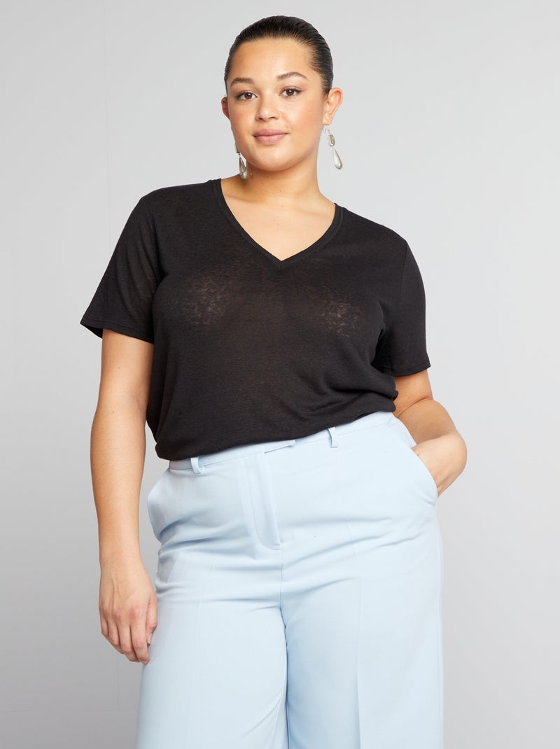 T-shirt em linho fluida Preto - Kiabi