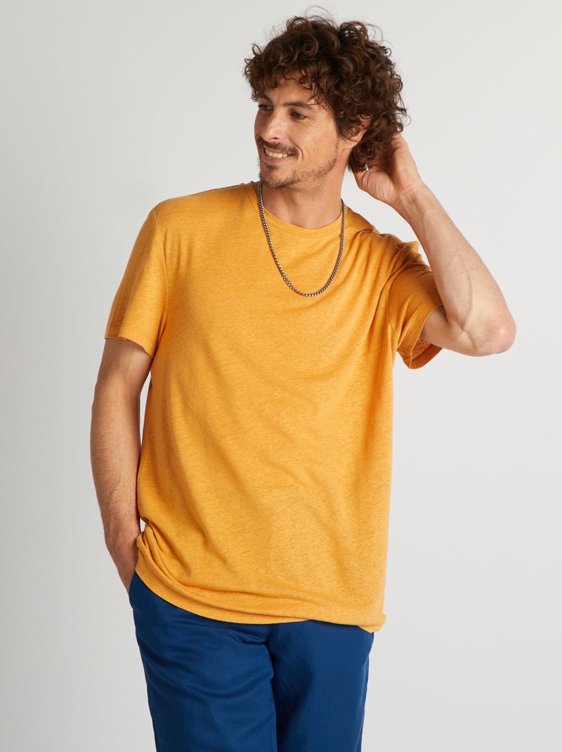 T-shirt em linho misturado AMARELO - Kiabi