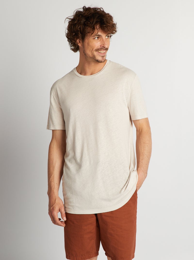T-shirt em linho misturado bege - Kiabi