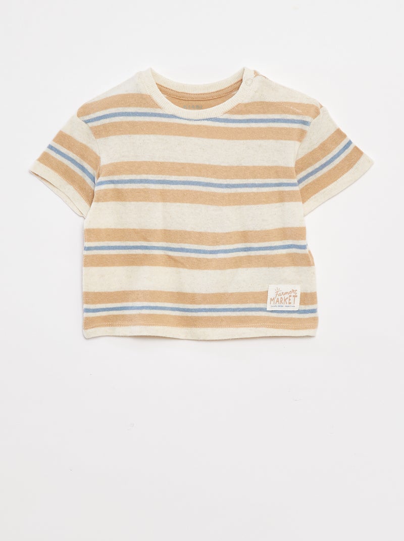 T-shirt em linho misturado com riscas Branco - Kiabi