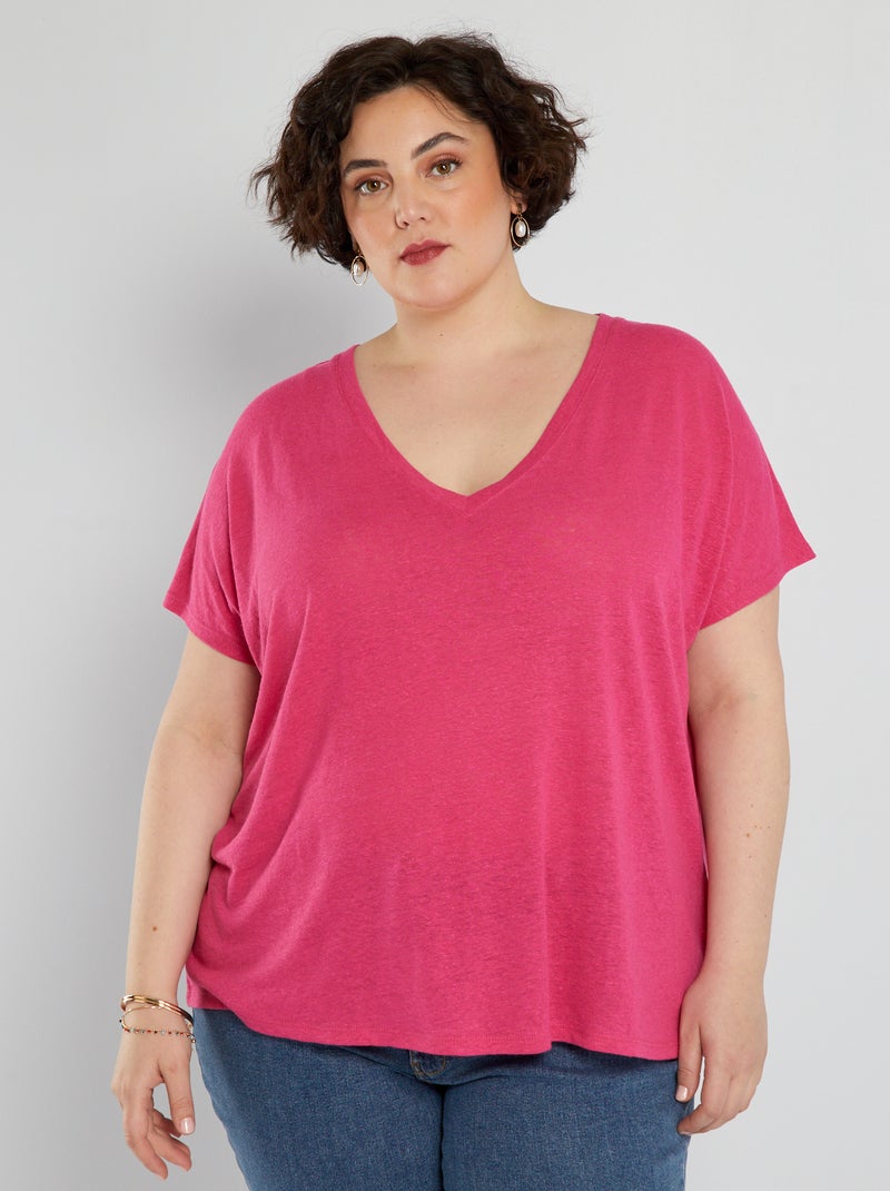 T-shirt em linho ROSA - Kiabi