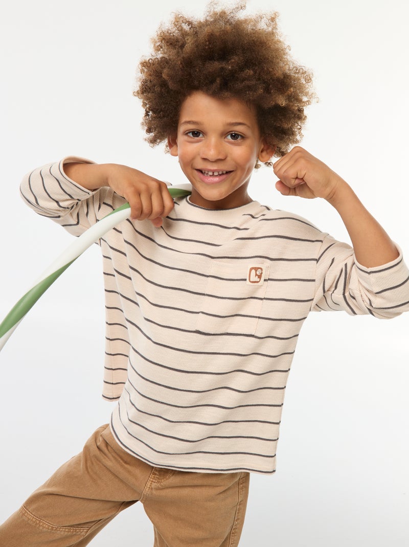 T-shirt em malha às riscas Bege - Kiabi