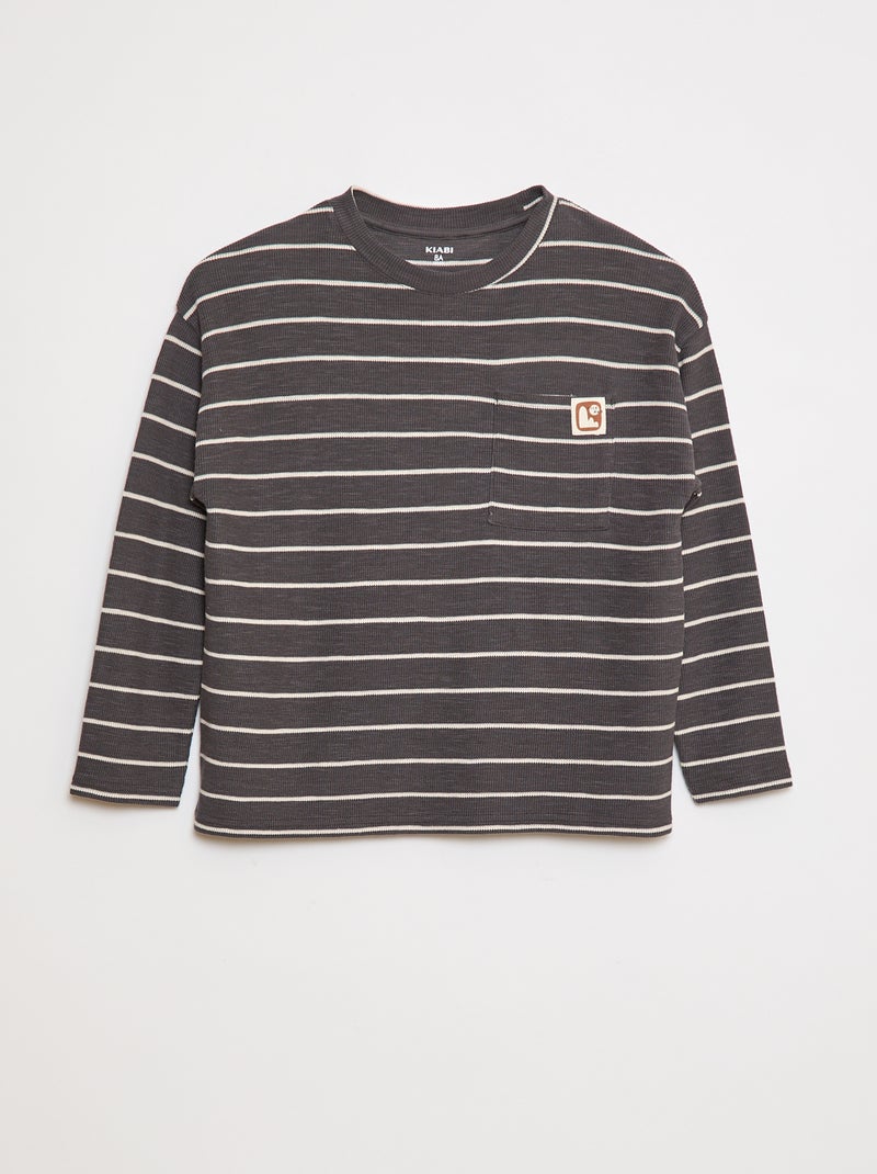 T-shirt em malha às riscas Cinza - Kiabi