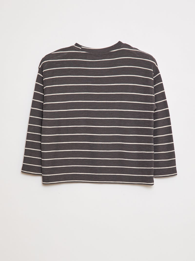 T-shirt em malha às riscas Cinza - Kiabi