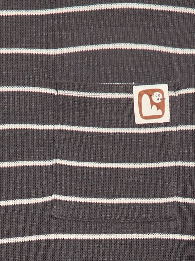 T-shirt em malha às riscas Cinza - Kiabi