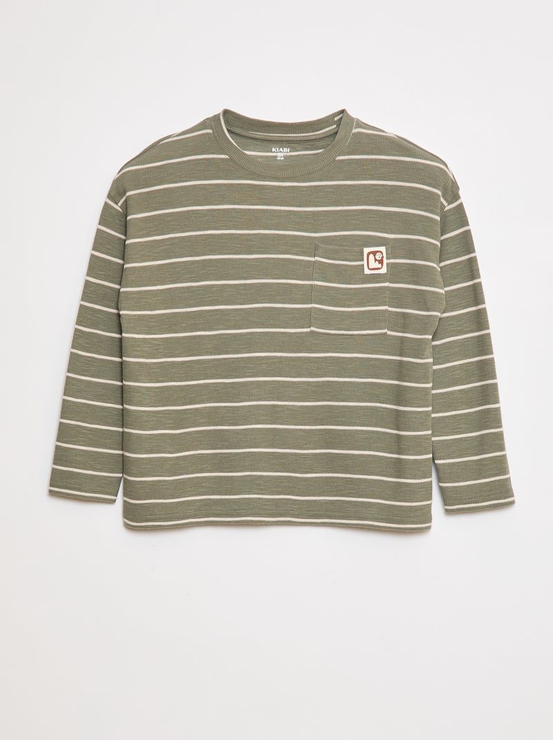 T-shirt em malha às riscas Verde - Kiabi
